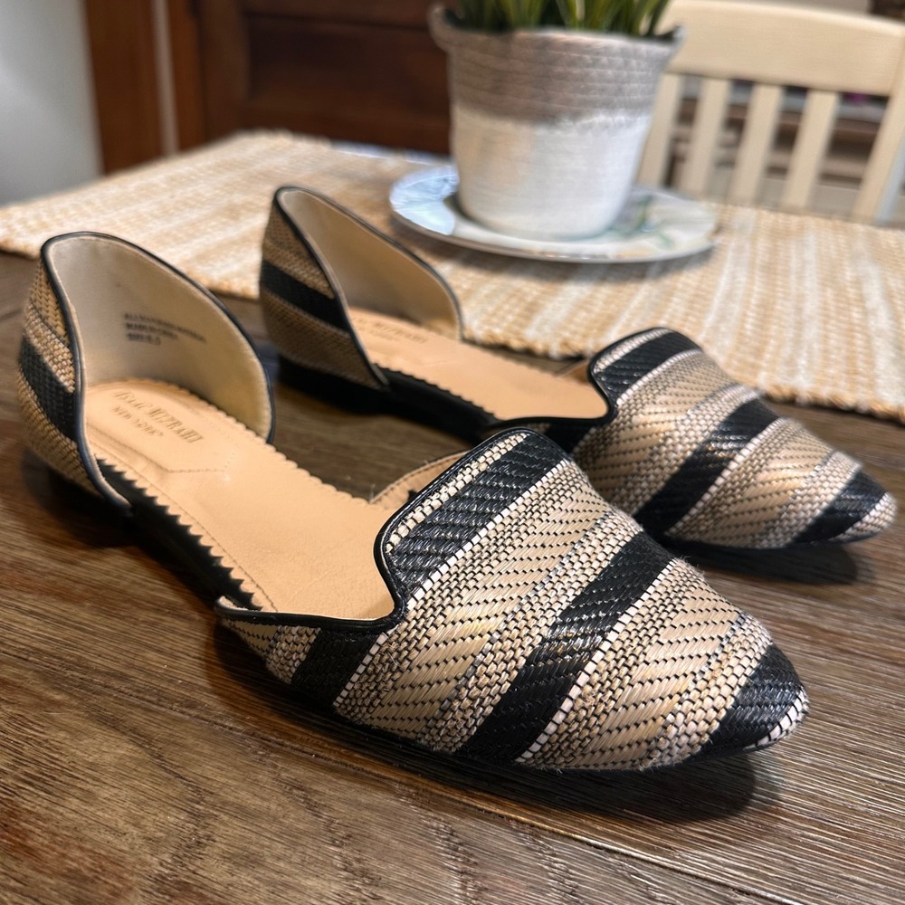 Isaac Mizrahi New York‎ Woven Pointed Toe D'Orsay Flats Black Beige Size 8.5